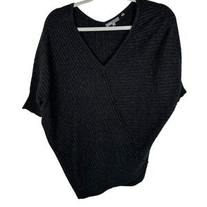 Vince Black 100% Cashmere Rib Knit Crossover V-Neck Cocoon Tunic Sweater Size XS